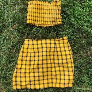 Yellow plaid skirt set